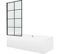 Mexen Cube baignoire rectangulaire 170 x 80 cm avec tablier et pare-douche à 1 volet 80 cm, motif noir fix 12947 5907709161764