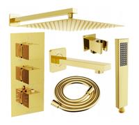 Mexen Cube DR02 Gold - Ensemble de douche encastré avec douchette de pluie 25 cm