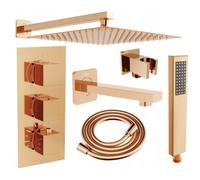 Mexen Cube DR02 Set de salle de bain encastrable Or rose avec thermostat, dou...