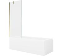 Mexen Cubik baignoire rectangulaire 150 x 70 cm avec habillage et paroi 1 vantail 70 cm, transparent, doré 22092 5905315203182