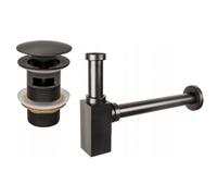 Mexen demi-siphon de lavabo carré avec bonde clic-clac, avec trop-plein, graphite - 7992060-66 6534 5907709135550