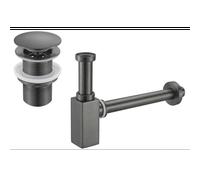 Mexen demi-siphon de lavabo carré avec bouchon clic-clac, sans trop-plein, gun gray brossé - 7991060-66 6524 5907709135567
