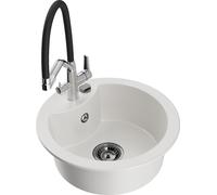 Mexen Diego Évier en granit 1,5 bol avec mélangeur Duo, blanc - 6512-20-671701-07-B