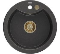 Mexen Diego évier en granit 1 bac 488 x 480 mm, noir moucheté, siphon doré - 6512481000-76-G 16200 5905315012098