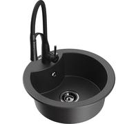 Mexen Diego évier en granit 1 bac avec robinet de cuisine Aster, noir moucheté - 6512-76-73450-70-B 19207 5905315046642