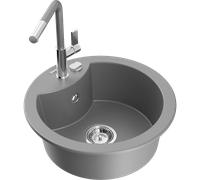 Mexen Diego évier en granit 1-bac avec robinet de cuisine Flora, gris - 6512-71-670401-06 20870 5905315060617