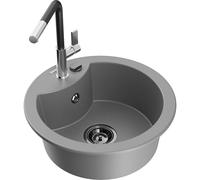 Mexen Diego évier en granit 1 bac avec robinet de cuisine Flora, gris - 6512-71-670401-07-B 20872 5905315060631