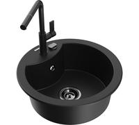 Mexen Diego évier en granit 1 bac avec robinet de cuisine Flora, noir - 6512-77-670401-70-B 20903 5905315060945