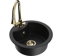 Mexen Diego évier en granit 1-bassin avec robinet de cuisine Elia, noir - 6512-77-670101-50 19895 5905315030290