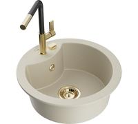 Mexen Diego évier en granit à 1 bac avec robinet de cuisine Flora, beige - 6512-69-670401-57-G 20866 5905315060570