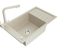 Mexen Elias évier 1 bac en granit avec égouttoir et mitigeur Duero, Beige - 6511-69-671600-69