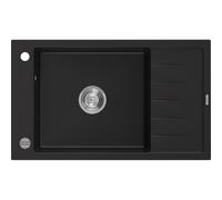 Mexen Elias évier de cuisine en granit à 1 bac avec égouttoir 795 x 480 mm, noir, siphon chromé - 6511791005-77 4018 5907709194540