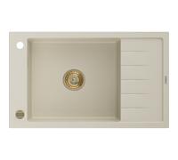 Mexen Elias évier en granit 1 bac avec égouttoir 795 x 480 mm, beige, siphon doré - 6511791005-69-G 16189 5905315011985