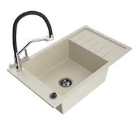 Mexen Elias évier en granit 1 bac avec égouttoir et robinet de cuisine Duo, beige - 6511-69-671701-07-B 22781 5905315101235
