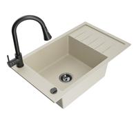 Mexen Elias évier en granit 1 bac avec égouttoir et robinet de cuisine Elia, beige - 6511-69-670101-70 19841 5905315029768