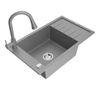 Mexen Elias évier en granit 1 bac avec égouttoir et robinet de cuisine Elia, gris - 6511-71-670101-71 19847 5905315029812