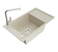 Mexen Elias évier en granit 1 bac avec égouttoir et robinet de cuisine Flora, beige - 6511-69-670401-00 20812 5905315060037