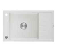 Mexen Elias Évier en granit à 1 bac avec égouttoir 795 x 480 mm, blanc, siphon chromé - 6511791005-20 4007 5907709194472