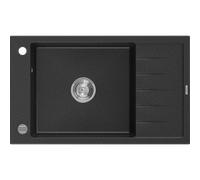 Mexen Elias évier en granit 1-bac avec égouttoir 795 x 480 mm, noir/argent métallisé, siphon chromé - 6511791005-73 4012 5907709194519