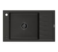 Mexen Elias Évier en granit à 1 bac avec égouttoir 795 x 480 mm, noir/doré métallique, siphon noir - 6511791005-75-B 16345 5905315013200
