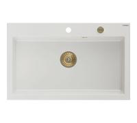 Mexen Elix évier de cuisine 1 bac en granit 800 x 500 mm, blanc, siphon doré - 6527801005-20-G 66215 5905315587077