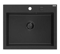 Mexen Elix évier de cuisine en granit 1 bac 600 x 500 mm, noir/argent métallisé, siphon noir - 6525601005-73-B 66166 5905315587176