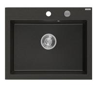 Mexen Elix évier de cuisine en granit 1 bac 600 x 500 mm, noir/doré métallisé, siphon chromé - 6525601005-75 66144 5905315976659