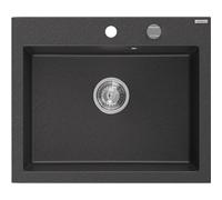 Mexen Elix évier de cuisine en granit 1 bac 600 x 500 mm, noir moucheté, siphon chromé - 6525601005-76 66145 5905315976666