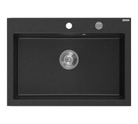 Mexen Elix évier de cuisine en granit 1 bac 700 x 500 mm, noir/argent métallique, siphon chromé - 6526701005-73 66180 5905315976710