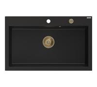 Mexen Elix évier de cuisine en granit 1 bac 800 x 500 mm, noir, siphon doré - 6527801005-77-G 66221 5905315587138