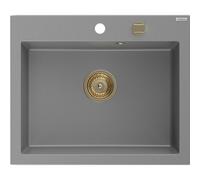 Mexen Elix évier en granit 1 bac 600 x 500 mm, gris, siphon doré - 6525601005-71-G 66149 5905315586957