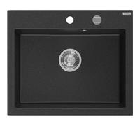 Mexen Elix évier en granit 1 bac 600 x 500 mm, noir/argent métallique, siphon chromé - 6525601005-73 66143 5905315976642