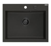 Mexen Elix évier en granit 1 bac 600 x 500 mm, noir/doré métallisé, siphon noir - 6525601005-75-B 66167 5905315587183