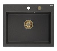 Mexen Elix évier en granit 1 bac 600 x 500 mm, noir moucheté, siphon doré - 6525601005-76-G 66153 5905315586988