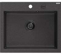 Mexen Elix évier en granit 1 bac 600 x 500 mm, noir tacheté, siphon noir - 6525601005-76-B