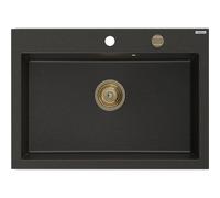 Mexen Elix évier en granit 1 bac 700 x 500 mm, noir/métallique doré, siphon doré - 6526701005-75-G 66195 5905315587046