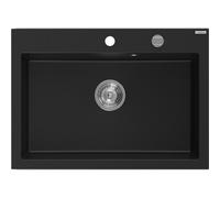 Mexen Elix évier en granit 1 bac 700 x 500 mm, noir, siphon chromé - 6526701005-77 66186 5905315976741