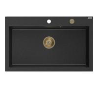 Mexen Elix évier en granit 1 bac 800 x 500 mm, noir/argent métallique, siphon doré - 6527801005-73-G 66218 5905315587107