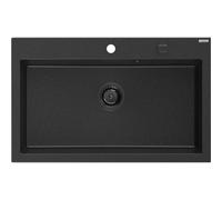 Mexen Elix évier en granit 1 bac 800 x 500 mm, noir/argent métallique, siphon noir - 6527801005-73-B 66227 5905315587312
