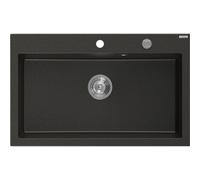 Mexen Elix Évier en granit 1 bac 800 x 500 mm, noir/doré métallique, siphon chromé - 6527801005-75 66212 5905315976796