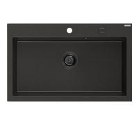 Mexen Elix évier en granit 1 bac 800 x 500 mm, noir/doré métallique, siphon noir - 6527801005-75-B 66228 5905315587329