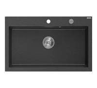 Mexen Elix évier en granit 1 bac 800 x 500 mm, noir moucheté, siphon chromé - 6527801005-76 66213 5905315976802