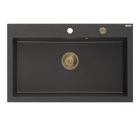 Mexen Elix évier en granit 1 bac 800 x 500 mm, noir moucheté, siphon doré - 6527801005-76-G 66220 5905315587121