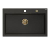Mexen Elix évier en granit 1 bac 800 x 500 mm, noir/or métallique, siphon doré - 6527801005-75-G 66219 5905315587114