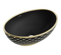 Mexen Elza lavabo à poser 40 x 33 cm, noir mat/motif treillis doré - 21014029 21406 5907709156579
