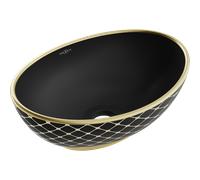 Mexen Elza lavabo à poser 40 x 33 cm, noir mat/motif treillis doré - 21014029 21406 5907709156579