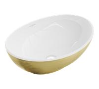 Mexen Elza lavabo de comptoir 40 x 33 cm, blanc/or motif lignes - 21014017 21397 5907709156494