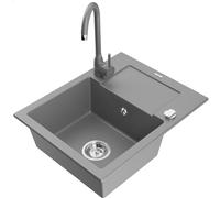Mexen Enzo évier de cuisine en granit 1 bac avec égouttoir et robinet Telma, gris - 6506-71-670200-71 6212 5907709189744