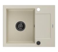 Mexen Enzo évier en granit 1 bac avec égouttoir 576 x 465 mm, beige, siphon noir - 6506571005-69-B 16312 5905315012890