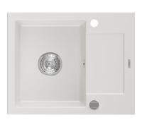 Mexen Enzo évier en granit 1 bac avec égouttoir 576 x 465 mm, blanc, siphon chromé - 6506571005-20 3511 5907709194076